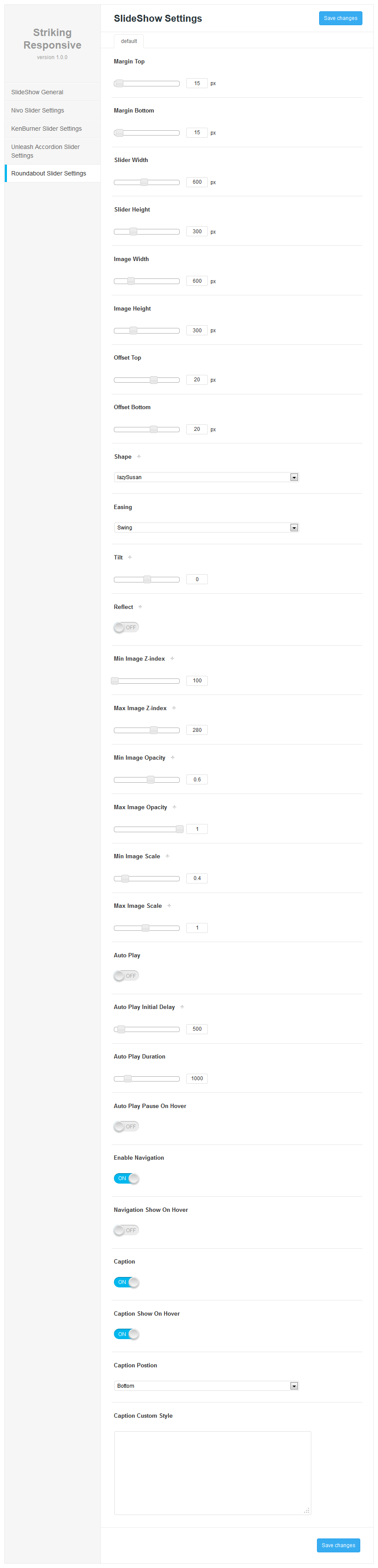 Global Options to alter the behaviour of the Roundabout Slider