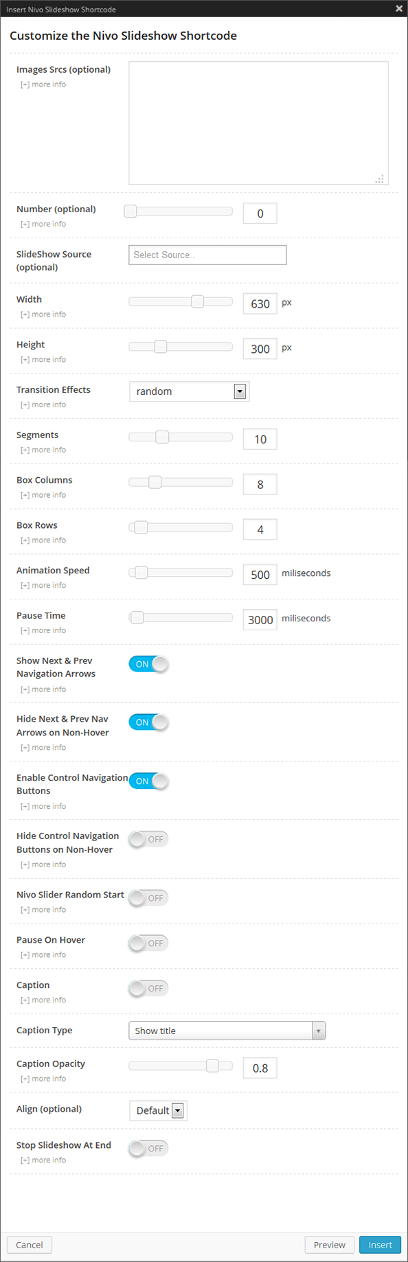 Nivoslider Shortcode Options Panel