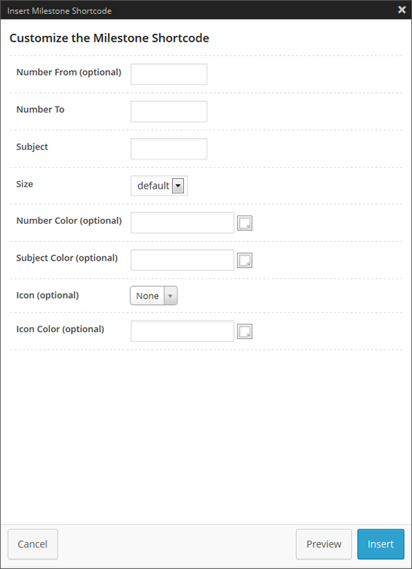 The Animated Milestone Shortcode Options Panel