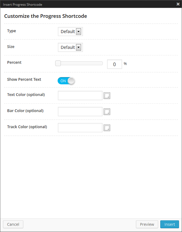 The Progress Shortcode Option Panel