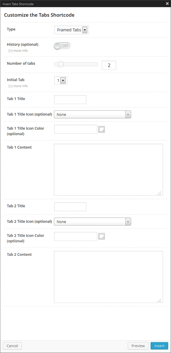 Tabs Shortcode Option Panel