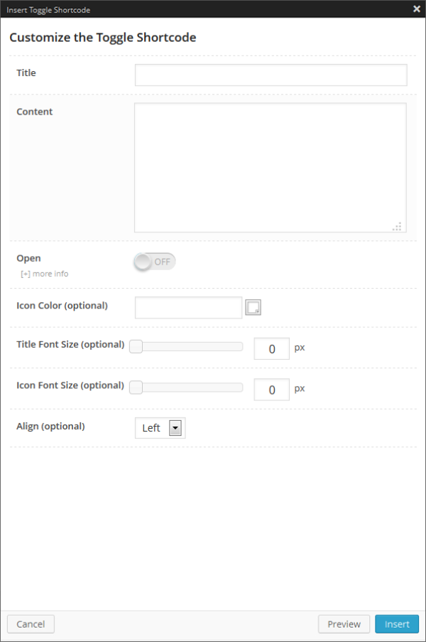 Toggle Shortcode Option Panel