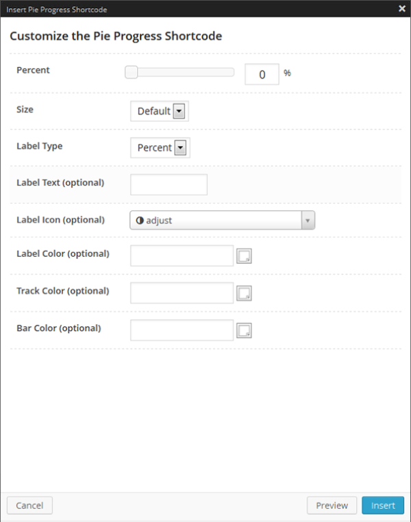 The Pie Progress Shortcode Option Panel